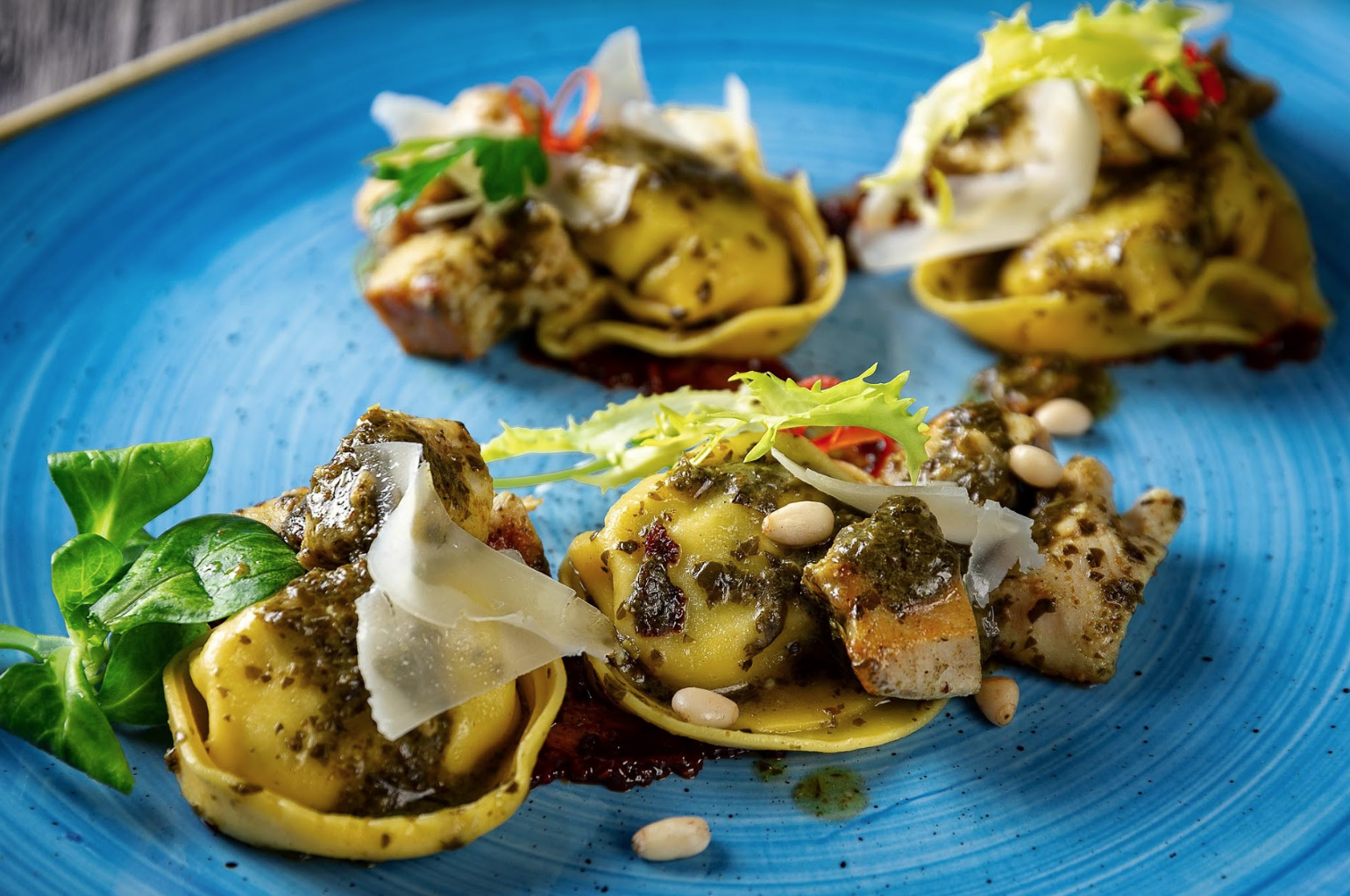 ricotta stuffed tortellini with basil pesto