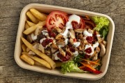 Gyros plate with french fries and fresh mixed salad
