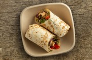 Toasted tortilla sheets with juicy chicken and vegetables