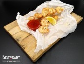 Shrimp tails fried on skewer, served with sweet chili sauce (fish, vinegar)