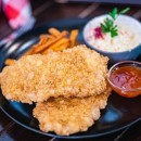 Kentucky chicken breast breaded in corn flakes, sweet chili sauce, coleslaw and sweet potato fries