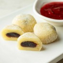 Mochi red bean, strawberry salsa