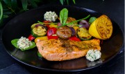 Salmon steak Mushrooms, zucchini, asparagus, sweet potatoes dutch dressing