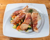 Chicken breast rolled in bacon