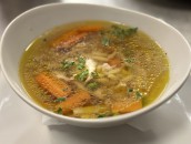 Rich chicken soup with homemade pasta