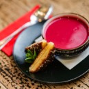 Forest fruit soup with vanilla and lemon pie