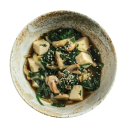 Wok fried mushroom and spinach with japanese silken tofu