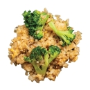 Broccoli fried egg rice with teriyaki salmon