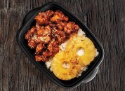 Sweet chili karage with pineapple and steamed rice